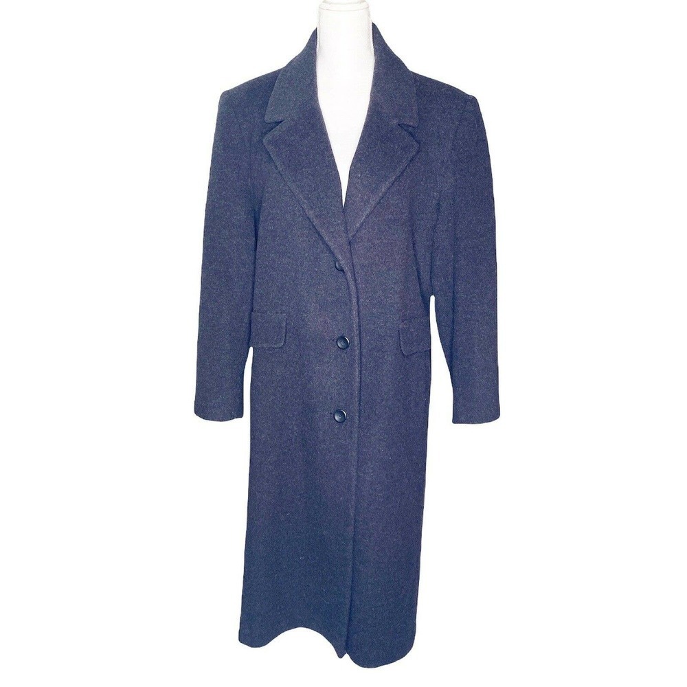 Forecaster Of Boston Sz 16 Gray Wool Cashmere Long Trench Coat Overcoat Vtg